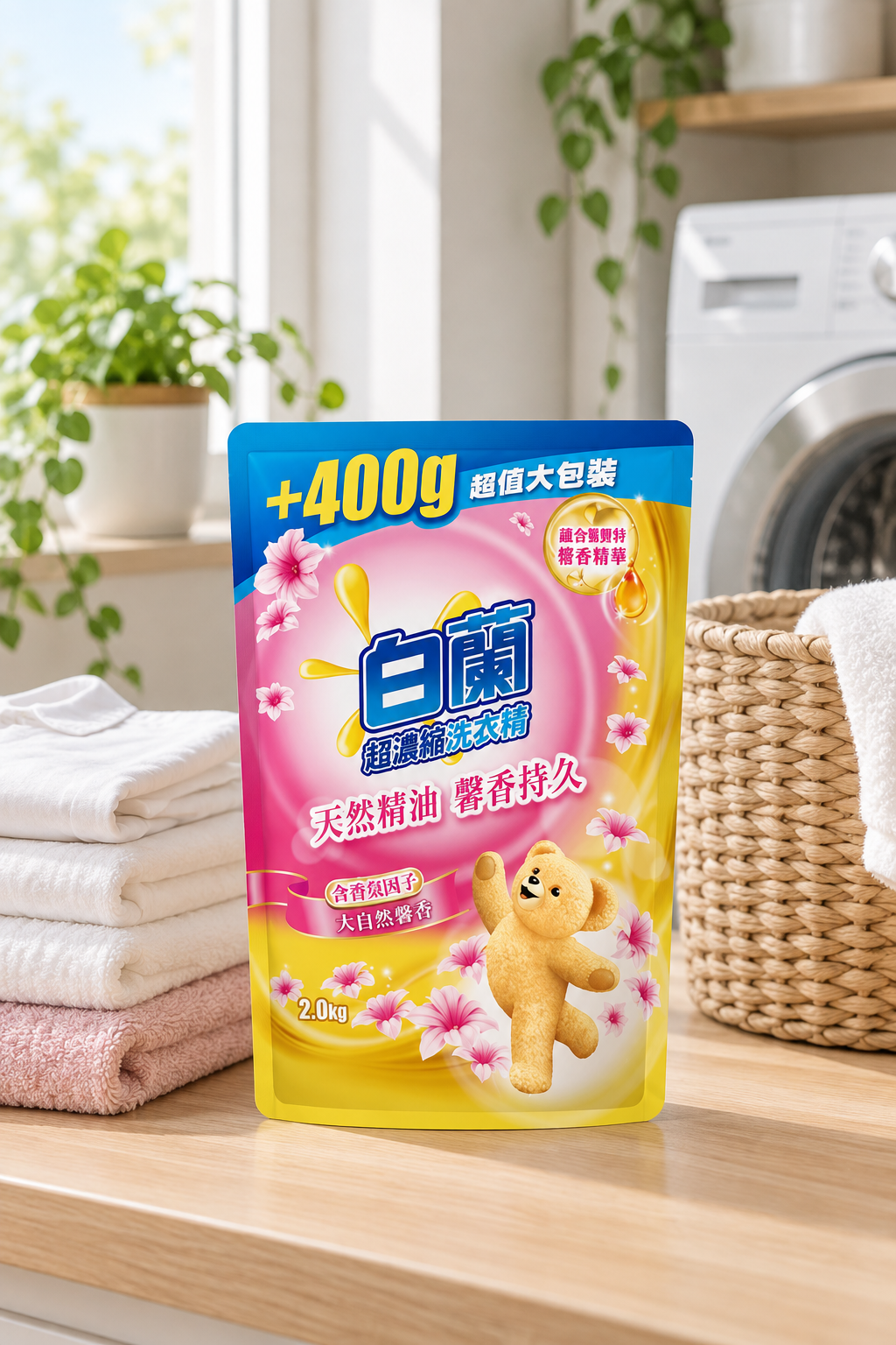 白蘭 含熊寶貝馨香精華超濃縮洗衣精補充包 1.6kg 抗菌消臭除臭